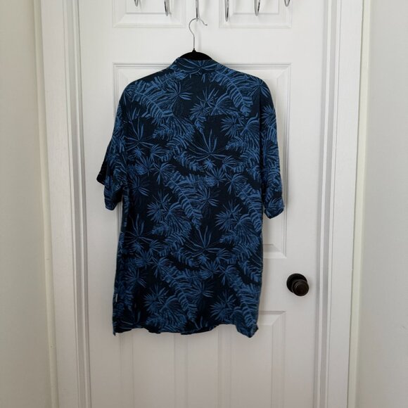 Men Cubavera Viscose Leaf Print Challis Button Shirt in Blue Size Large - Picture 3 of 7